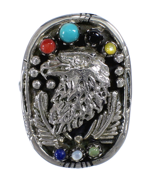 Southwestern Multicolor Silver Eagle Ring Size 8 UX83992